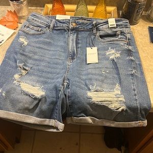 Judy Blue Medium Wash High Waist Distressed Shorts